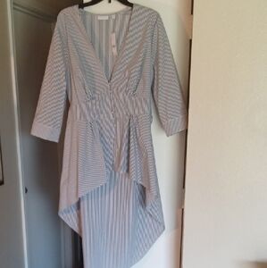New York & Company Black and White Striped High Low Dress